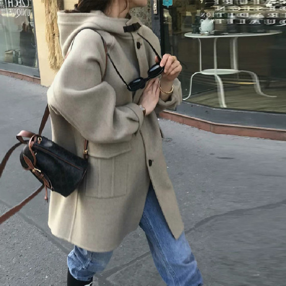 ID:820 - Autumn and Winter New Fashion Design Niche Medium and Long Hooded Wool Coat for Women